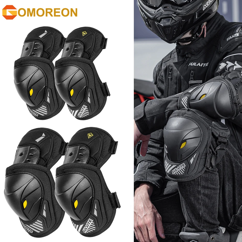 Mountain Biking Knee Pads - GOMOREON 1 ペアオートバイ電動自転車膝肘ガードパッドプロテクターダートバイクボディモトクロスレーシングマウンテンバイク用