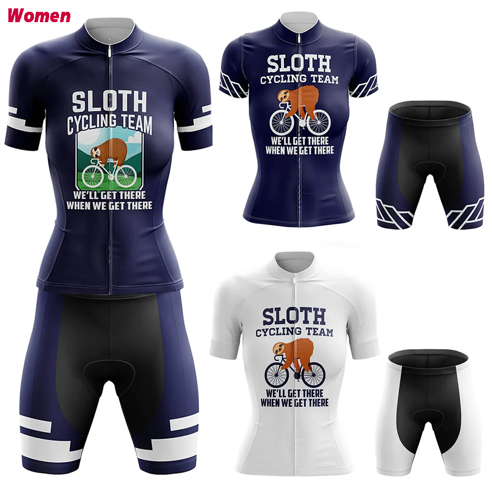 Mountain Biking Outfits Women - ナマケモノサイクリングポリエステルサイクリング服制服ジャージ女性のバイクショーツ男 Mtb パンツ衣装セット自転車マウンテンスポーツ