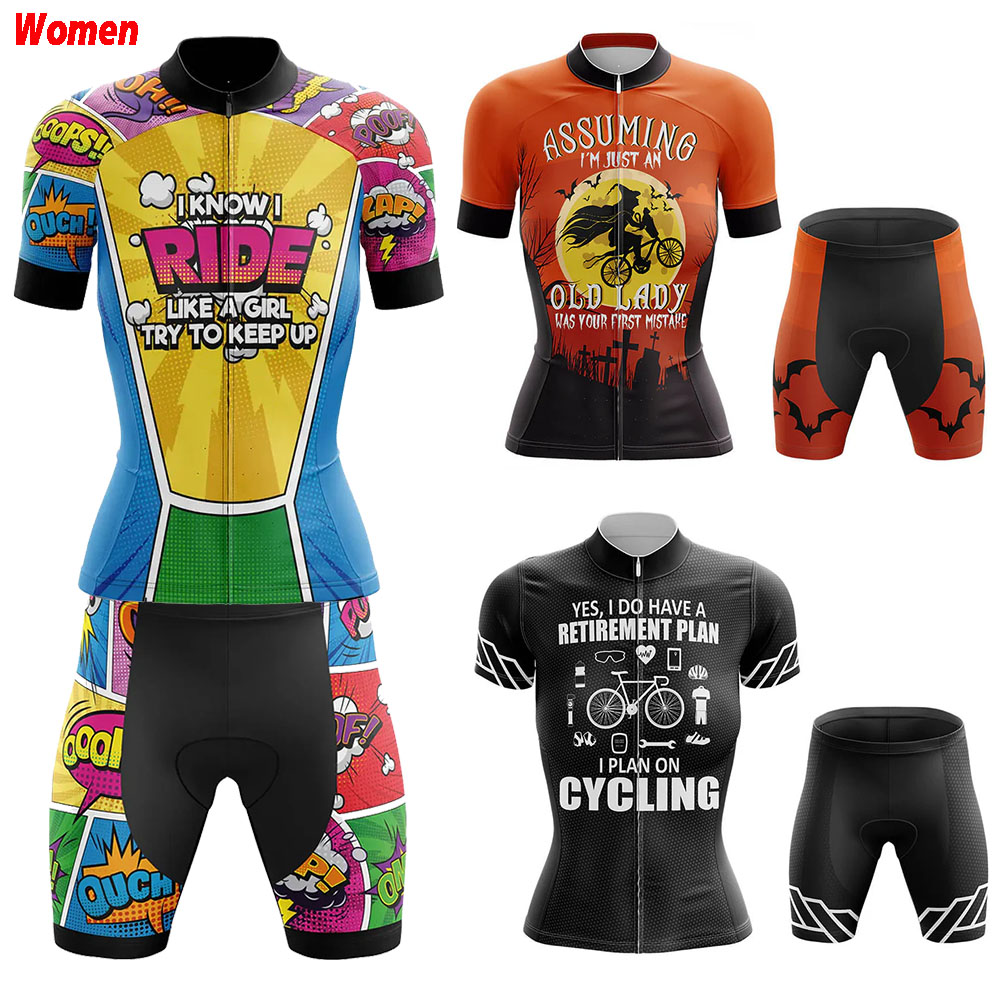 Mountain Biking Outfits Women - 女の子のようなコミックポリエステルサイクリング服制服ジャージ女性のバイクショーツ男性 Mtb パンツ衣装セット自転車マウンテンスポーツ