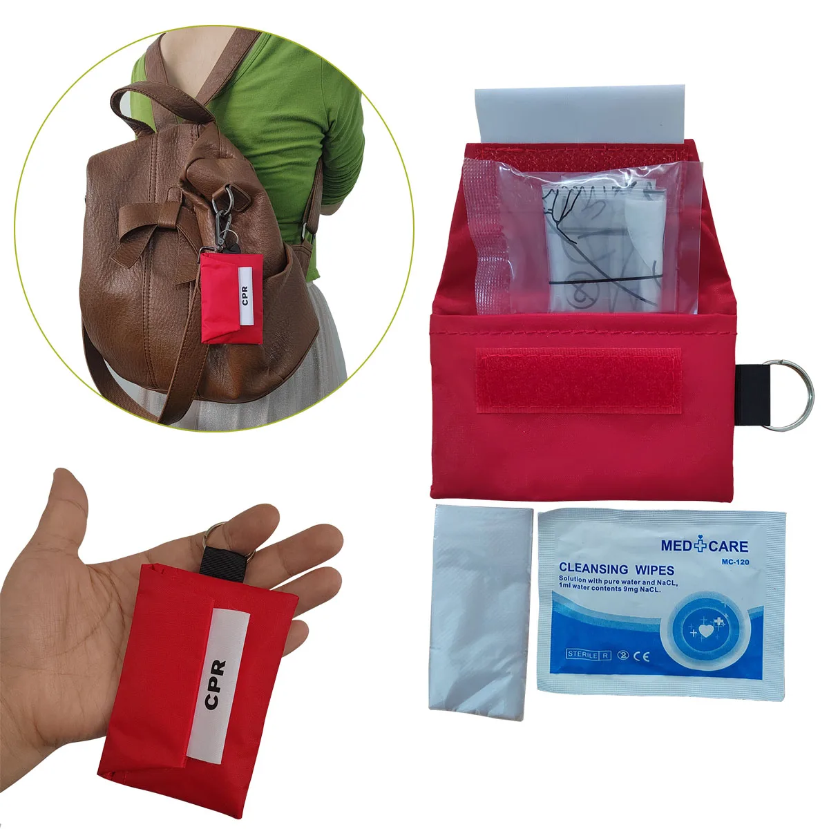 Mountain Biking First Aid Kit - フェイスシールド,キーチェーンキット,3個,一方向バルブ付き,フェイスシールド,最初のタータンキット