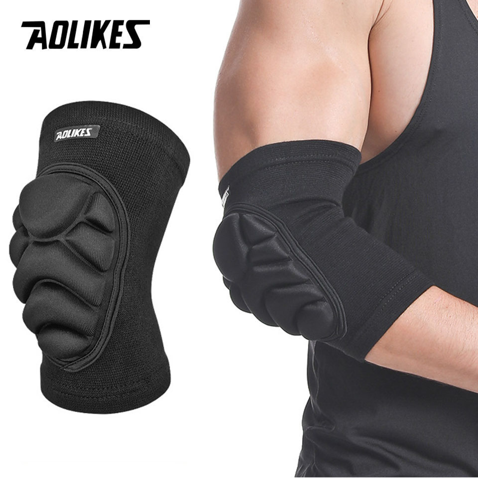 Mountain Biking Knee Pads - AOLIKES 1 ペア肘パッド肘プロテクターバレーボールスポンジサポート圧縮肘ブレースバスケットボールテニスサッカー