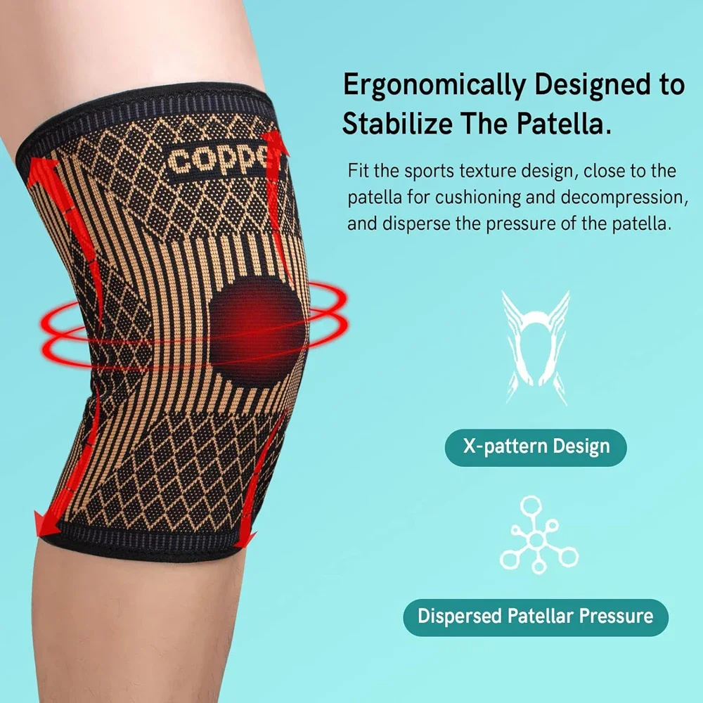痛みを和らげるための銅製膝装具,膝の痛みを和らげるための圧縮 - Mountain Biking Knee Pads のレビューと価格